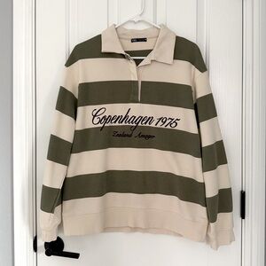Zara “Copenhagen” Green Striped Rugby Sweatshirt